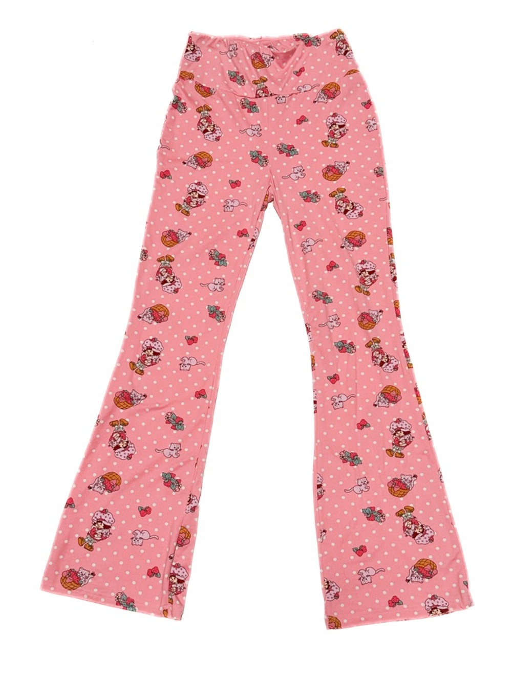 Strawberry Shortcake Pink Graphic Print Flared Pants Polka Dot Stretch Leggings